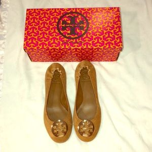 Tory Burch Tan Suede Medallion Ballet Flats-Size 7